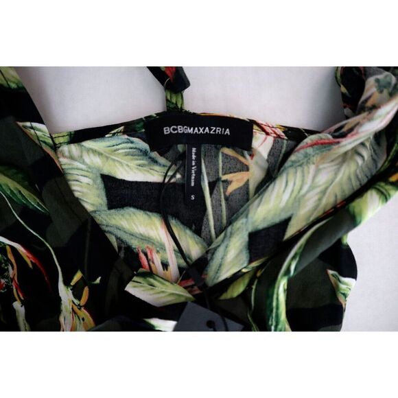 BCBGMAXAZRIA Women's Sz S Black Bird of Paradise One Sleeve Printed Top - Picture 3 of 6